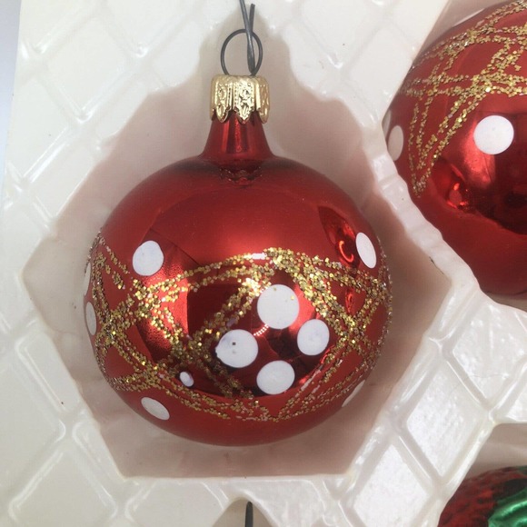Kurt Adler Glass Nostalgia Ornaments Red White Glass Strawberry Glitter Stripes - Picture 3 of 7